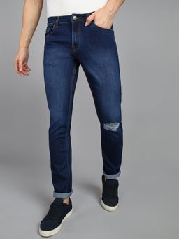 Urbano Fashion - Mens Blue Slim Fit Washed Mild Distressed Jeans Stretch