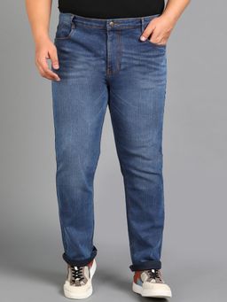 Urbano Plus - Mens Blue Regular Fit Washed Jeans Stretchable