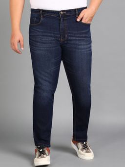 Urbano Plus - Mens Navy Blue Slim Fit Washed Jeans Stretchable