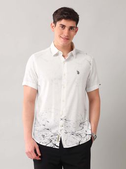 U.S. Polo Assn. Denim Co. - Printed White Half Sleeves Collar Neck Shirt