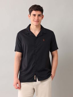 U.S. Polo Assn. Denim Co. - Solid/Plain Black Half Sleeves Collar Neck Shirt