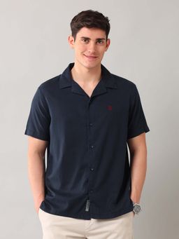 U.S. Polo Assn. Denim Co. - Solid/Plain Navy Blue Half Sleeves Collar Neck Shirt