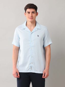 U.S. Polo Assn. Denim Co. - Solid/Plain Blue Half Sleeves Collar Neck Shirt