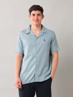 U.S. Polo Assn. Denim Co. - Solid/Plain Grey Half Sleeves Collar Neck Shirt