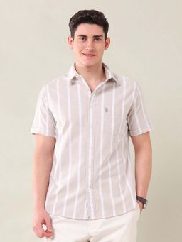 U.S. POLO ASSN. - Stripes Beige Half Sleeves Collar Neck Shirt