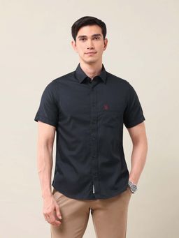 U.S. POLO ASSN. - Solid/Plain Blue Half Sleeves Collar Neck Shirt