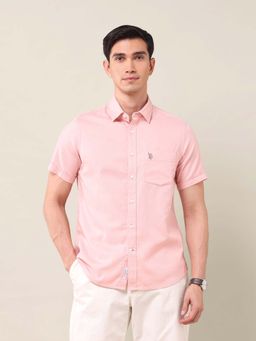 U.S. POLO ASSN. - Solid/Plain Pink Half Sleeves Collar Neck Shirt