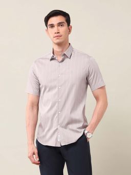 U.S. POLO ASSN. - Stripes Mauve Half Sleeves Collar Neck Shirt