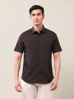 U.S. POLO ASSN. - Solid/Plain Brown Half Sleeves Collar Neck Shirt