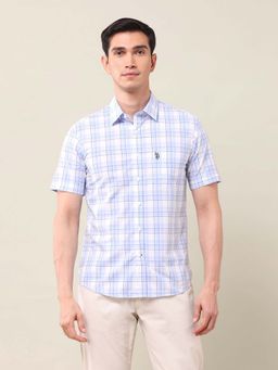 U.S. POLO ASSN. - Checks Blue Half Sleeves Collar Neck Shirt