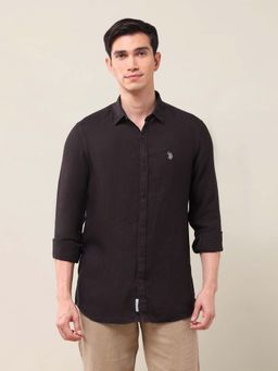 U.S. POLO ASSN. - Solid/Plain Brown Full Sleeves Collar Neck Shirt