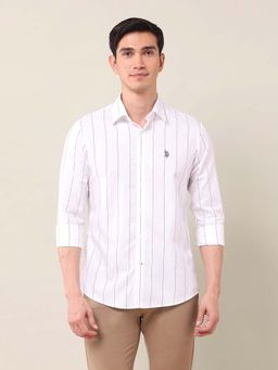 U.S. POLO ASSN. - Stripes White Full Sleeves Collar Neck Shirt