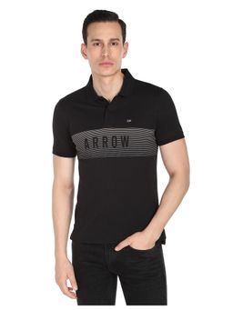 Arrow Sports - Men Black Short Sleeve Stripes Print Polo T-Shirt
