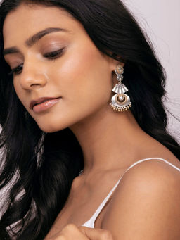 Indya - Dual Tone White Stone Tiered Dangler Earrings