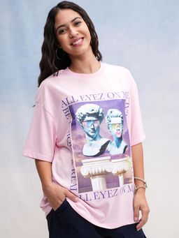 TOKYO TALKIES - Women Pink Graphic Printed Oversized T-shirt