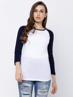 TOKYO TALKIES - Women White-Black Colorblock Round Neck T-shirt