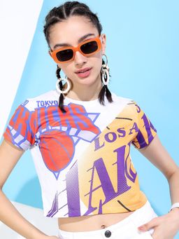 TOKYO TALKIES - Women Multi-Color Typography Printed Crop T-shirt