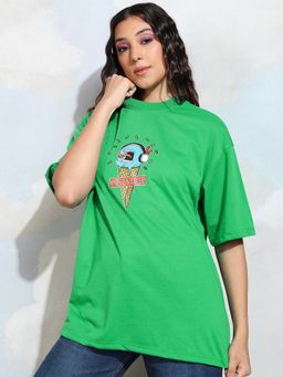 TOKYO TALKIES - Women Green Graphic Printed Round Neck T-shirt