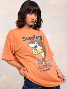 TOKYO TALKIES - Women Orange Graphic Printed Oversized T-shirt
