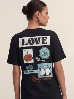 TOKYO TALKIES - Women Black Oversized Graphic Printed T-shirt