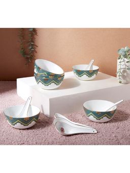 India Circus by Krsnaa Mehta - White Nature Bone China Bowls with Spoons