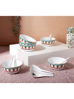 India Circus by Krsnaa Mehta - White Nature Bone China Bowls with Spoons