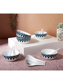 India Circus by Krsnaa Mehta - White Nature Bone China Bowls with Spoons