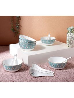 India Circus by Krsnaa Mehta - White Nature Bone China Bowls with Spoons