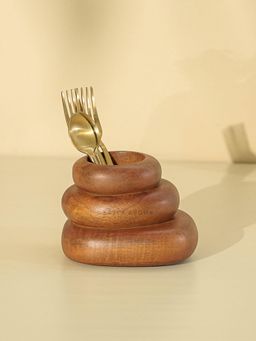 Brick Brown - Brown Solid Wood Cutlery Holder