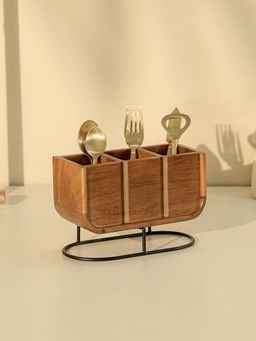 Brick Brown - Brown Solid Wood Cutlery Holder