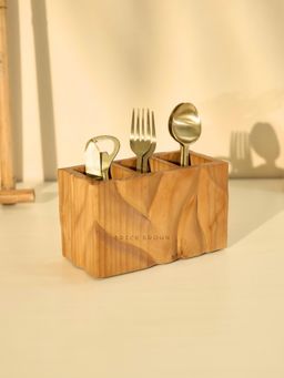 Brick Brown - Brown Solid Wood Cutlery Holder