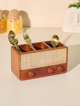 Brick Brown - Brown Solid Wood Cutlery Holder