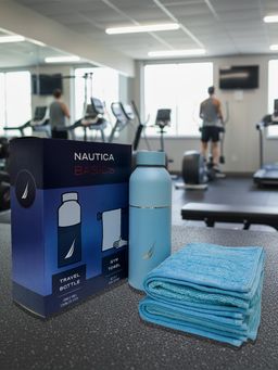 Nautica - Blue Solid Stainless Steel Bottle with Towel