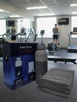Nautica - Grey Solid Stainless Steel Bottle with Towel