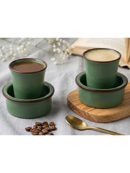 BODHI HOUSE - Green Solid Ceramic Cup with Glass and Spoon