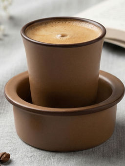 BODHI HOUSE - Brown Solid Ceramic Cup with Glass and Spoon