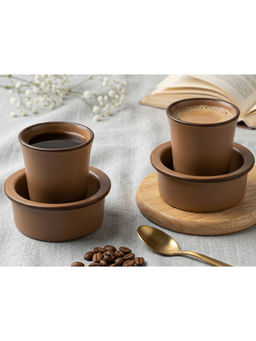 BODHI HOUSE - Brown Solid Ceramic Cup with Glass and Spoon