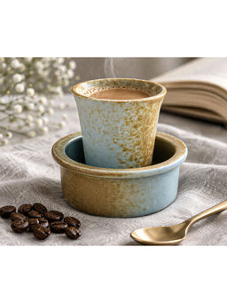 BODHI HOUSE - Turquoise Solid Ceramic Cup with Glass and Spoon