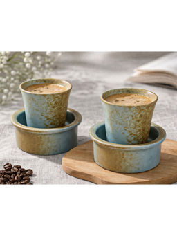 BODHI HOUSE - Turquoise Solid Ceramic Cup with Glass and Spoon