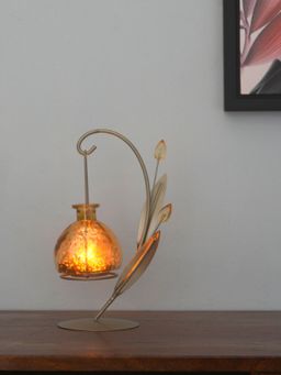At Home by Nilkamal - Lantern Ball Candle Stand (Gold)