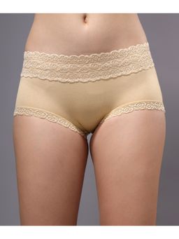 BRACHY - Women Beige Cotton Lace High Waist Full Coverage Hipster Panty