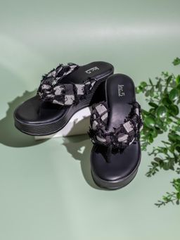 Inc.5 - Womens Black Casual Printed Wedges Sandals