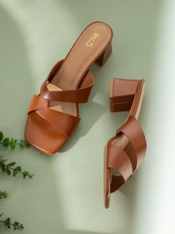 Inc.5 - Womens Tan Casual Square Toe Block Sandal Heels
