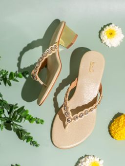 Inc.5 - Womens Golden Ethnic Round Toe Block Heel Sandals