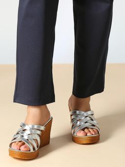 Inc.5 - Womens Silver Party Wear Strappy Round Toe Wedges Sandals