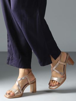 Inc.5 - Womens Rose Gold Party Wear Round Toe Block Sandal Heels