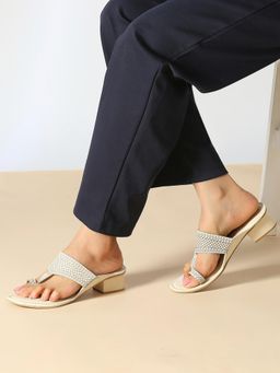 Inc.5 - Womens Cream Ethnic Block Sandal Heels