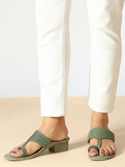 Inc.5 - Womens Green Ethnic Block Sandal Heels