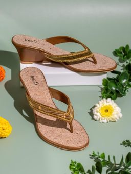 Inc.5 - Womens Golden Ethnic Round Toe Wedges Sandals