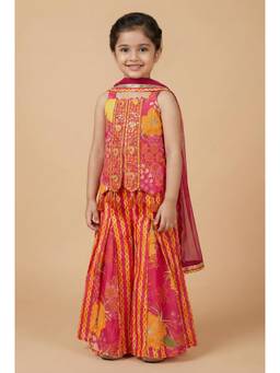 PINK LEAF - Pink Floral Cotton Kurti with Palazzo and Dupatta